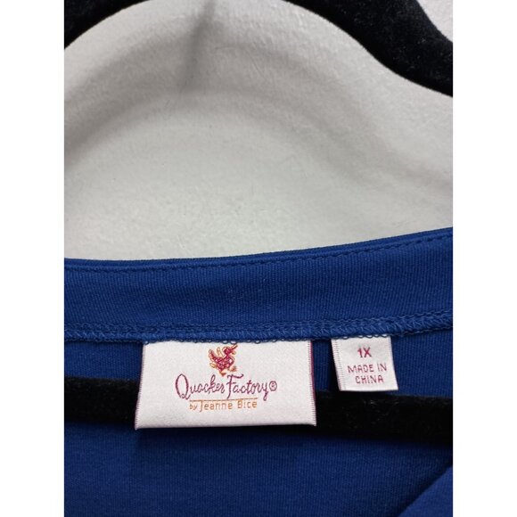 Quacker Factory Womens Christmas Cardigan Sz 1X Blue Embroidered Wearable Art - Picture 3 of 9